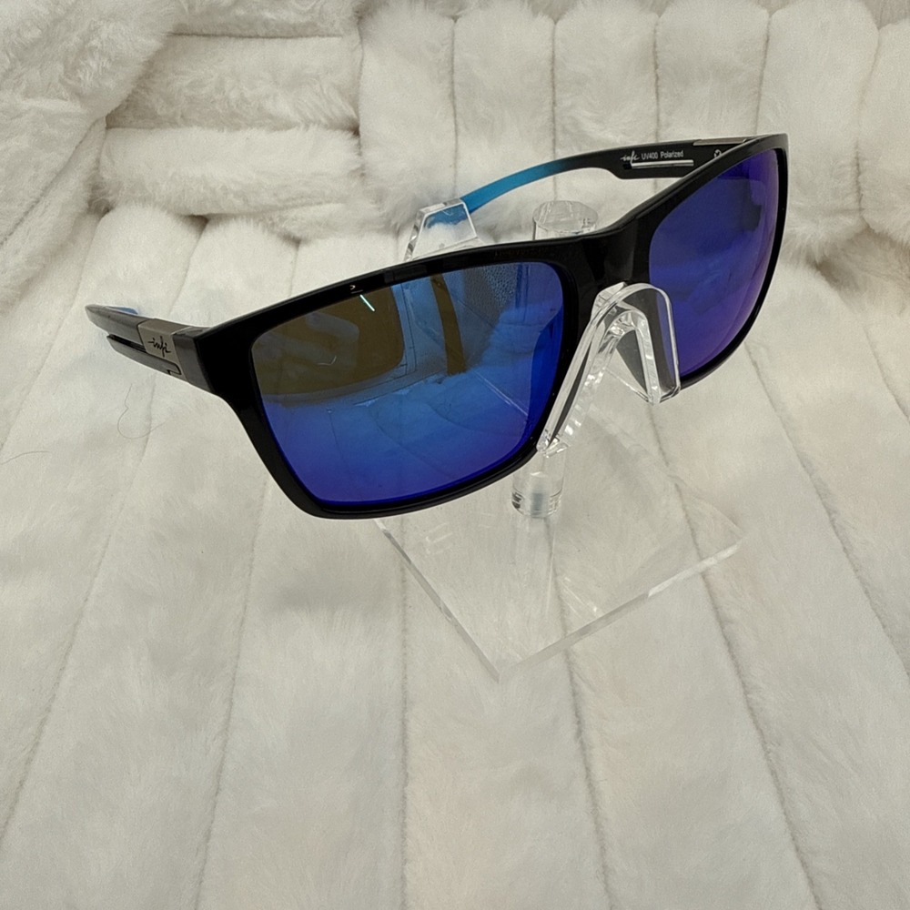 INFI Genuine IN804D Polarized Square Sunglasses, Matte Black/Blue Mirror 58-17